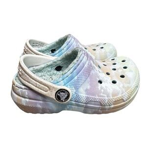 CROCS Blue Classic Fur Lined Clogs Size 8 Toddler Slip On Winter Cozy Shoes